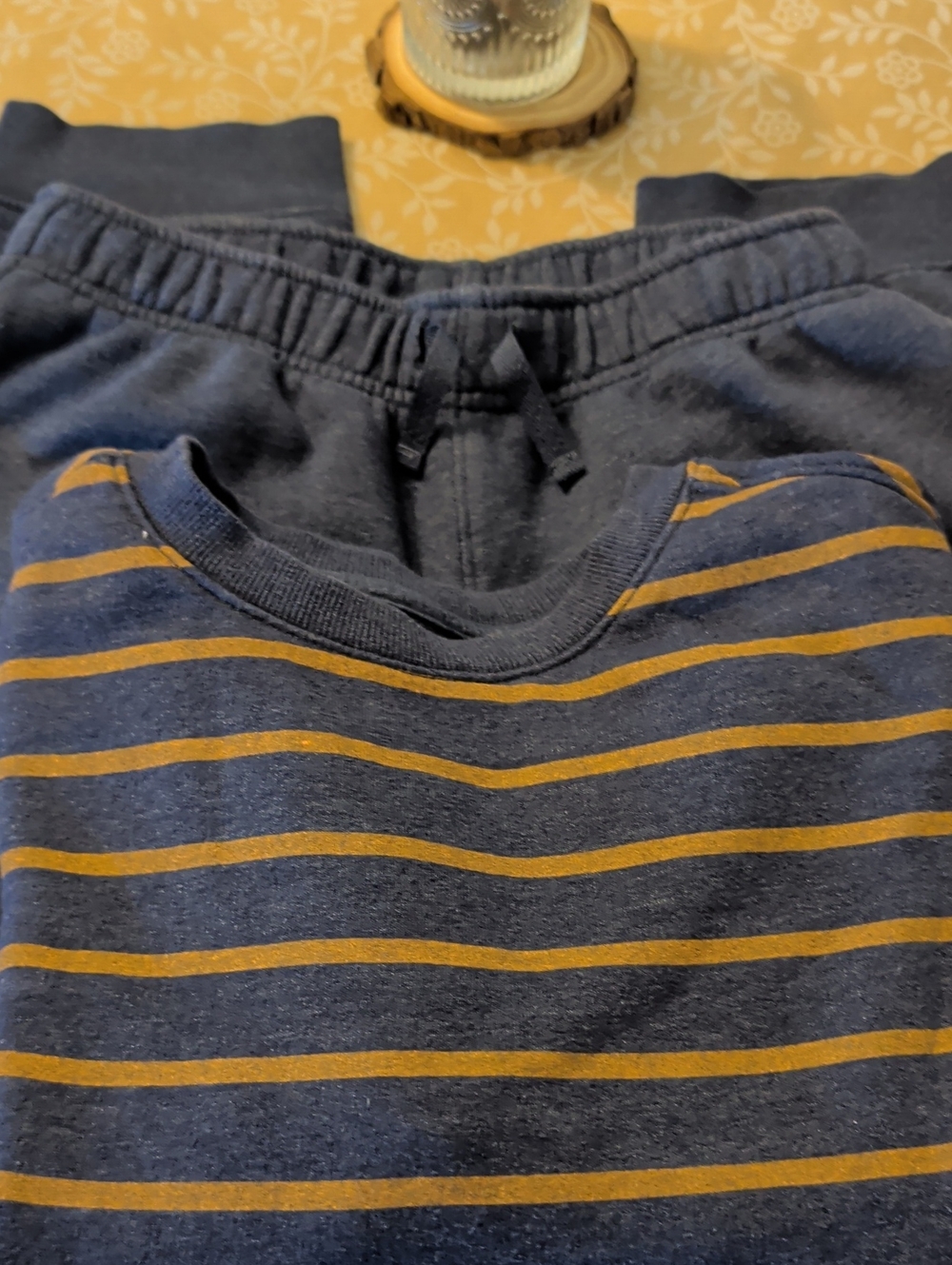 Cat & Jack Navy Sweatshirt with Mustard Stripes and Navy Joggers
